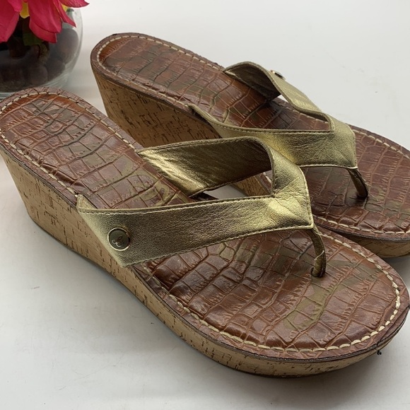 Sam Edelman Gold Cork Wedge Sandal Sz 8.5. MCW0654D - Picture 3 of 10